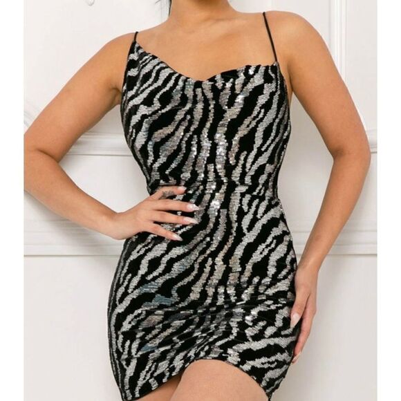 Mini Dress zebra pattern sequins - Picture 1 of 9